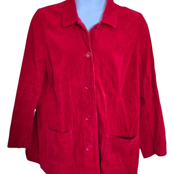 Red Corduroy Button-Front Jacket Size XL Stylish whimsical classic glam basic - Picture 1 of 4
